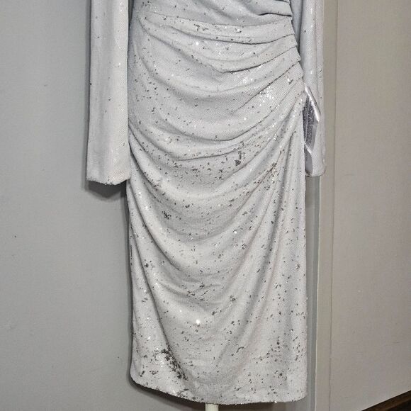 Dress the‎ Population Emilia Sequin Long-sleeve Ruched Dress Size Large  NWT - Picture 7 of 11